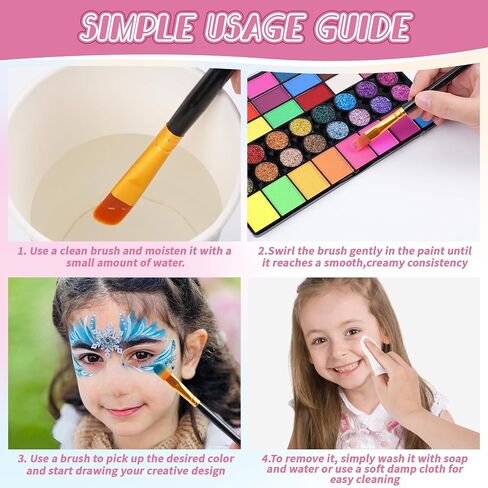 54 Colors Face Painting Kit for Kids, Professional Water Activated Face paint Makeup Kit with Stencils, Gem Stickers, Brushes, for for Carnivals, Theme Parties, Festivals, Halloween Cospaly in Kuwait