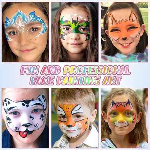54 Colors Face Painting Kit for Kids, Professional Water Activated Face paint Makeup Kit with Stencils, Gem Stickers, Brushes, for for Carnivals, Theme Parties, Festivals, Halloween Cospaly in Kuwait