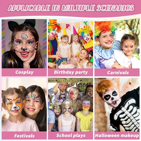 54 Colors Face Painting Kit for Kids, Professional Water Activated Face paint Makeup Kit with Stencils, Gem Stickers, Brushes, for for Carnivals, Theme Parties, Festivals, Halloween Cospaly in Kuwait