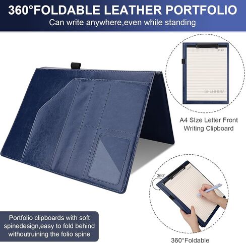 Clipboard Padfolio with Storage Pocket, Clipboard Folder Portfolio Organizer, 360 Degree Foldable Clipboards with Refillable Notepad,Faux Leather Padfolio Organizer for Office School Supplies-Black in Kuwait