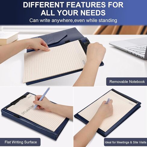 Clipboard Padfolio with Storage Pocket, Clipboard Folder Portfolio Organizer, 360 Degree Foldable Clipboards with Refillable Notepad,Faux Leather Padfolio Organizer for Office School Supplies-Black in Kuwait