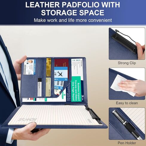 Clipboard Padfolio with Storage Pocket, Clipboard Folder Portfolio Organizer, 360 Degree Foldable Clipboards with Refillable Notepad,Faux Leather Padfolio Organizer for Office School Supplies-Black in Kuwait