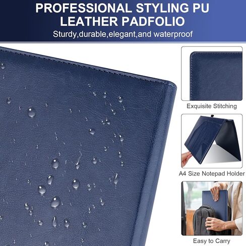 Clipboard Padfolio with Storage Pocket, Clipboard Folder Portfolio Organizer, 360 Degree Foldable Clipboards with Refillable Notepad,Faux Leather Padfolio Organizer for Office School Supplies-Black in Kuwait