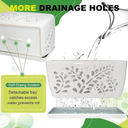 Ceramic Orchid Pot, 10 Inch Rectangular Orchid Pots with Holes, Premium Thickened Handmade Glazed Pot for Orchidaceae Plants, Indoor Outdoor Decorative Flower Pots for Easy Repotting in Saudi Arabia