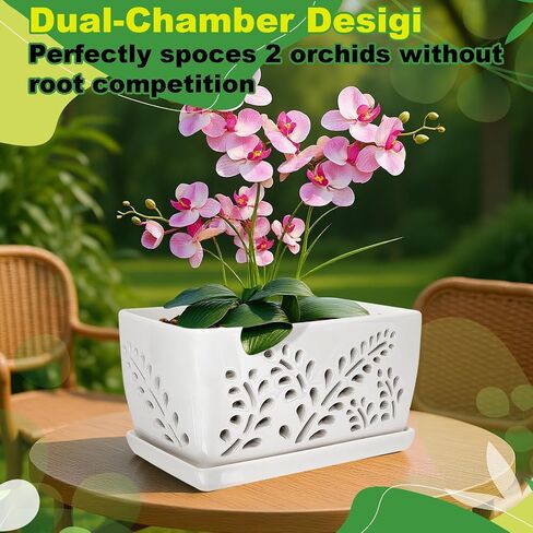Ceramic Orchid Pot, 10 Inch Rectangular Orchid Pots with Holes, Premium Thickened Handmade Glazed Pot for Orchidaceae Plants, Indoor Outdoor Decorative Flower Pots for Easy Repotting in Saudi Arabia