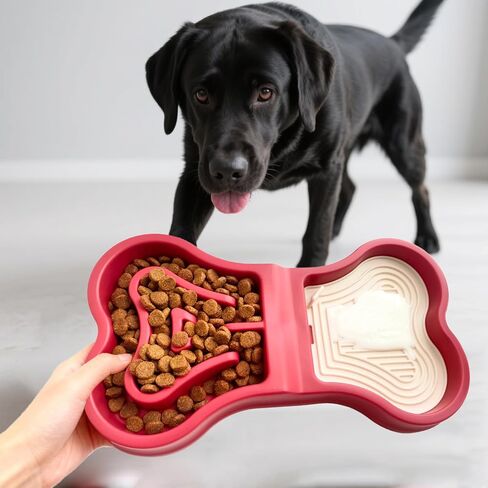 Bone Slow Feeder Bowl for Dogs Cats - 2-in-1 Lick Mat & Water Dish with 6 Non-Slip Pads, Food-Grade PP & Silicone Pet Bowl for Anti-Choking，Fun Feeding，Anxiety Relief (Purple) in Saudi Arabia