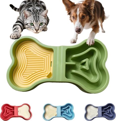 Bone Slow Feeder Bowl for Dogs Cats - 2-in-1 Lick Mat & Water Dish with 6 Non-Slip Pads, Food-Grade PP & Silicone Pet Bowl for Anti-Choking，Fun Feeding，Anxiety Relief (Purple) in Saudi Arabia