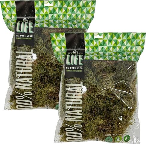 The Habitat Life - Natural Spanish Moss - for Reptiles, Amphibians & Invertebrates Terrariums - Humidity Control - Breathable Bedding - Dye-Free & Safe - Small - 2 Pack in Kuwait