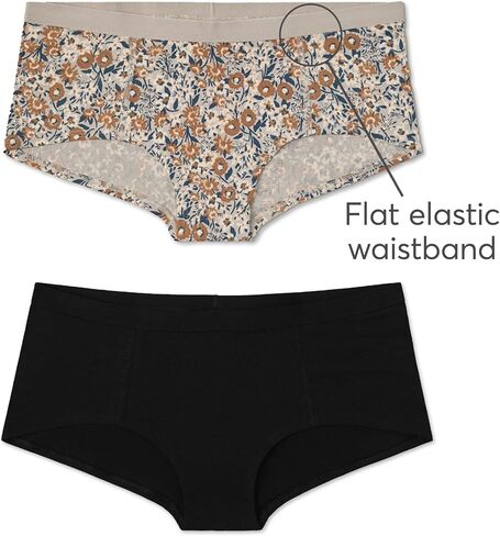 Pact Women's Organic Cotton Boy Shorts Underwear, Full Coverage Low Rise Panties, 2 Pack in Saudi Arabia