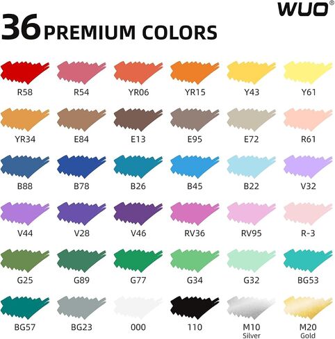 WUO 36 Colors Acrylic Paint Markers (2 Metallic), Automatic Ink Control Brush Tip for Multi-Surface Acrylic Paint Pens for Rock Painting, Wood, Canvas, Glass, DIY Art in Kuwait