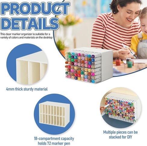 ماركت منظم للمكتب ، رف تخزين حامل القلم الأفقي ، عقد 72 صناعًا ، ورسم منظمي الفنون والتخزين للمنزل ، وغرفة الحرفية ، والمكتب (واضح) in Kuwait