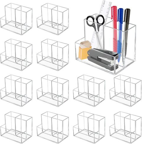 6 PCS Acrylic Pencil Holder for Desk ، منظم مكتب الأكريليك مع 3 مقصورة ، منظمات فرشاة مكياج منظم القلم للمكتب للمكتب المنزلي الغرور ، الفصل الدراسي in Kuwait