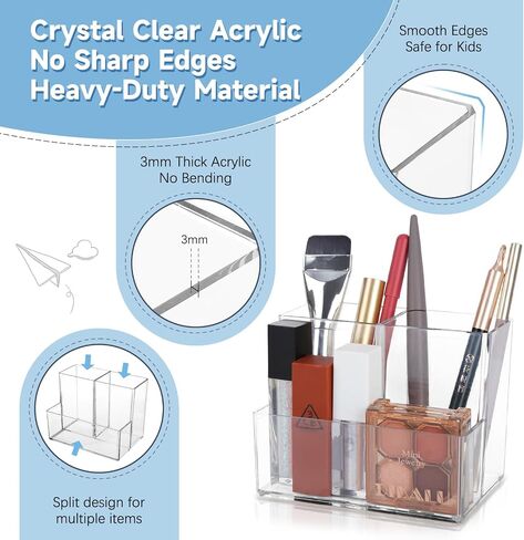 6 PCS Acrylic Pencil Holder for Desk ، منظم مكتب الأكريليك مع 3 مقصورة ، منظمات فرشاة مكياج منظم القلم للمكتب للمكتب المنزلي الغرور ، الفصل الدراسي in Kuwait