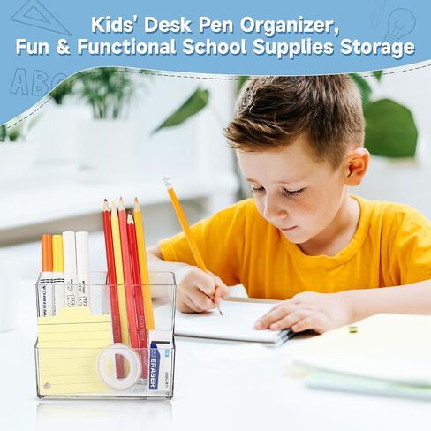 6 PCS Acrylic Pencil Holder for Desk ، منظم مكتب الأكريليك مع 3 مقصورة ، منظمات فرشاة مكياج منظم القلم للمكتب للمكتب المنزلي الغرور ، الفصل الدراسي in Kuwait