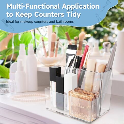 6 PCS Acrylic Pencil Holder for Desk ، منظم مكتب الأكريليك مع 3 مقصورة ، منظمات فرشاة مكياج منظم القلم للمكتب للمكتب المنزلي الغرور ، الفصل الدراسي in Kuwait