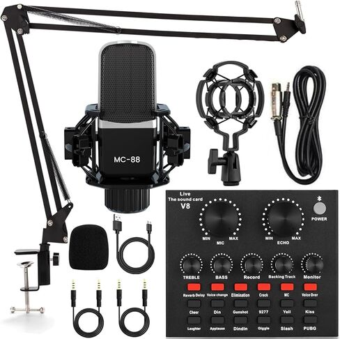 حزمة معدات البودكاست ، حزمة استوديو التسجيل BM-800 مع تغيير صوت للاعبين وخلاط DJ الكل في واحد ، مثالي لجهاز الكمبيوتر المحمول VLOG Broadcast البث المباشر YouTube Tiktok in Kuwait