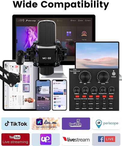 حزمة معدات البودكاست ، حزمة استوديو التسجيل BM-800 مع تغيير صوت للاعبين وخلاط DJ الكل في واحد ، مثالي لجهاز الكمبيوتر المحمول VLOG Broadcast البث المباشر YouTube Tiktok in Kuwait