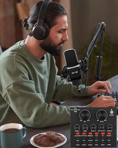 حزمة معدات البودكاست ، حزمة استوديو التسجيل BM-800 مع تغيير صوت للاعبين وخلاط DJ الكل في واحد ، مثالي لجهاز الكمبيوتر المحمول VLOG Broadcast البث المباشر YouTube Tiktok in Kuwait
