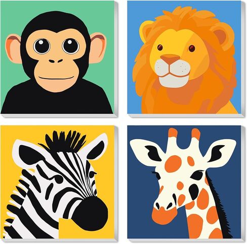 KEYIFA 4 Pack Framed Paint by Numbers Kit for Kids Age 6-12, Easy Animal Paintings for Adult Beginner, Framed Acrylic Canvas Painting for Home Decor Children Gift, 8x8 in (Giraffe+Rabbit+Pig+Penguin) in Saudi Arabia