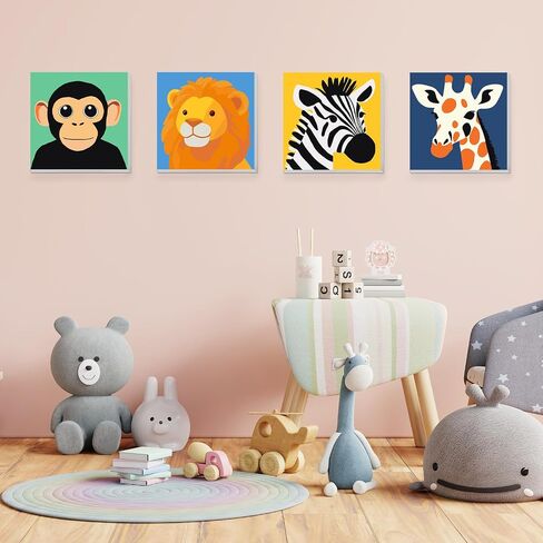 KEYIFA 4 Pack Framed Paint by Numbers Kit for Kids Age 6-12, Easy Animal Paintings for Adult Beginner, Framed Acrylic Canvas Painting for Home Decor Children Gift, 8x8 in (Giraffe+Rabbit+Pig+Penguin) in Saudi Arabia