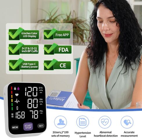 تأتي شاشات ضغط الدم من Bluetooth للاستخدام المنزلي مع 17 "كبير و 21" كبير الكفة BP 6 بوصات شاشة LED تلقائي نوع الذراع in Saudi Arabia
