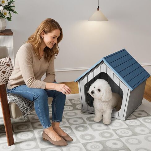 Vixzen Dog House في الهواء الطلق مقاوم للماء ، راتنج صغير منزل مع تصميم مقاوم للطقس لاستخدام سرير الكلاب في الهواء الطلق - مثالي للحيوانات الأليفة الصغيرة إلى المتوسطة in Kuwait