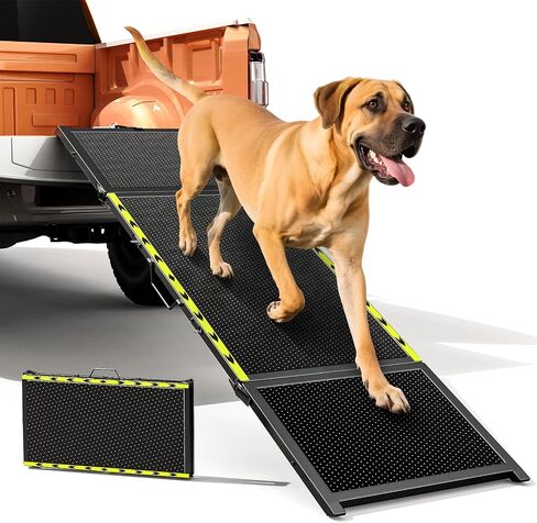 67''L & 20''W Dog Ramp for Car - Portable Extra Wide Pet Ramp for Medium & Large Dogs with Non-Slip Rug Surface, Dog Steps Stair for Car SUV/Truck/RV/High Bed, Up to 250LBS, Black in Kuwait