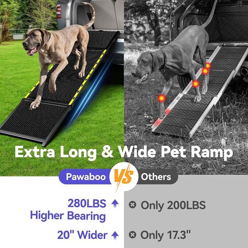 67''L & 20''W Dog Ramp for Car - Portable Extra Wide Pet Ramp for Medium & Large Dogs with Non-Slip Rug Surface, Dog Steps Stair for Car SUV/Truck/RV/High Bed, Up to 250LBS, Black in Kuwait