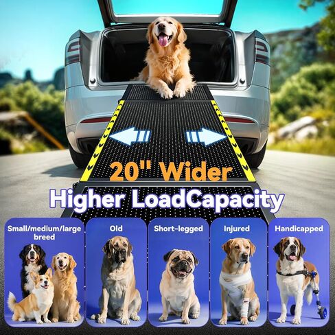 67''L & 20''W Dog Ramp for Car - Portable Extra Wide Pet Ramp for Medium & Large Dogs with Non-Slip Rug Surface, Dog Steps Stair for Car SUV/Truck/RV/High Bed, Up to 250LBS, Black in Kuwait