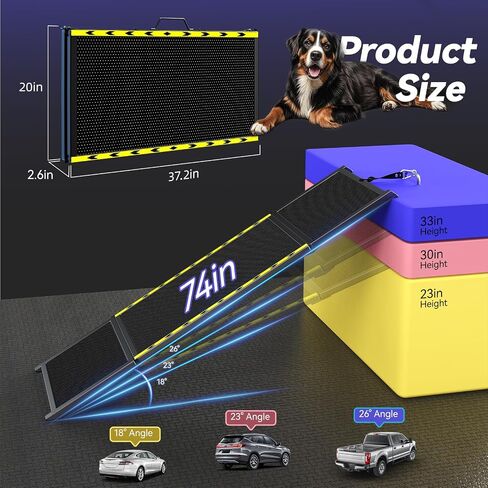 67''L & 20''W Dog Ramp for Car - Portable Extra Wide Pet Ramp for Medium & Large Dogs with Non-Slip Rug Surface, Dog Steps Stair for Car SUV/Truck/RV/High Bed, Up to 250LBS, Black in Kuwait