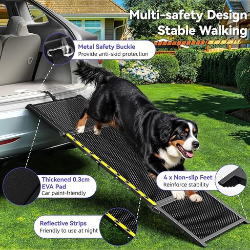 67''L & 20''W Dog Ramp for Car - Portable Extra Wide Pet Ramp for Medium & Large Dogs with Non-Slip Rug Surface, Dog Steps Stair for Car SUV/Truck/RV/High Bed, Up to 250LBS, Black in Kuwait