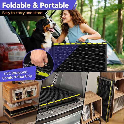 67''L & 20''W Dog Ramp for Car - Portable Extra Wide Pet Ramp for Medium & Large Dogs with Non-Slip Rug Surface, Dog Steps Stair for Car SUV/Truck/RV/High Bed, Up to 250LBS, Black in Kuwait