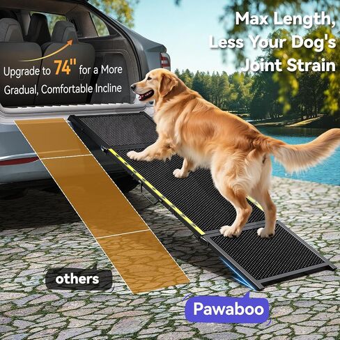 67''L & 20''W Dog Ramp for Car - Portable Extra Wide Pet Ramp for Medium & Large Dogs with Non-Slip Rug Surface, Dog Steps Stair for Car SUV/Truck/RV/High Bed, Up to 250LBS, Black in Kuwait