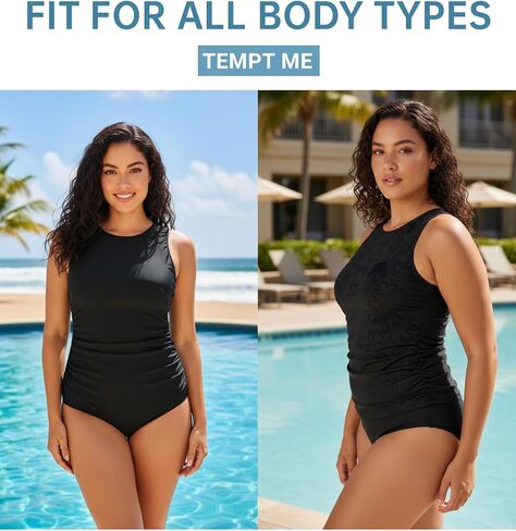 Tempt Me Women Tankini Top Only - High Neck Bathing Suit Tummy Control Swim Top 2025 in Saudi Arabia