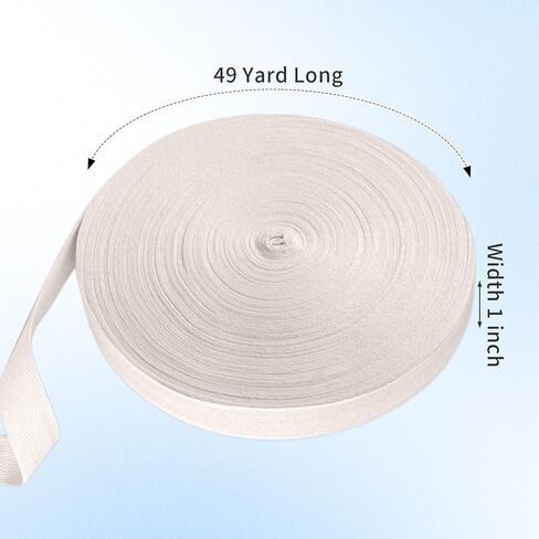 49 Yards Natural Cotton Twill Tape 1 inch, Herringbone Cotton Webbing, for DIY Crafting, Sewing, Dressmaking, Stitching(White) in Saudi Arabia
