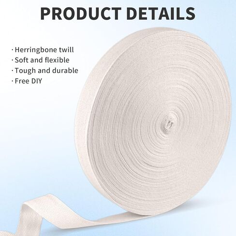 49 Yards Natural Cotton Twill Tape 1 inch, Herringbone Cotton Webbing, for DIY Crafting, Sewing, Dressmaking, Stitching(White) in Saudi Arabia