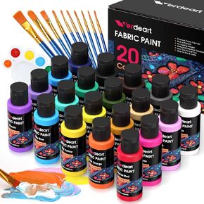 Fabric Paint, 20 Colors Permanent Soft Fabric Paint Set for Clothes in Bottles (60ml/2oz) with 10 Brushes, Palette, Non-Toxic Textile Paint Art Supplies for Clothing, Canvas, T-Shirts, Jeans, Bags & Art Crafts in Saudi Arabia