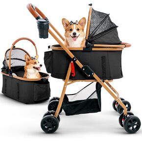 Pet Stroller for Small Medium Dogs & Cats – 2-in-1 Detachable Carrier, Zipperless Entry, Lightweight Folding Travel Stroller with Storage Basket, Cup Holder, Black in Saudi Arabia