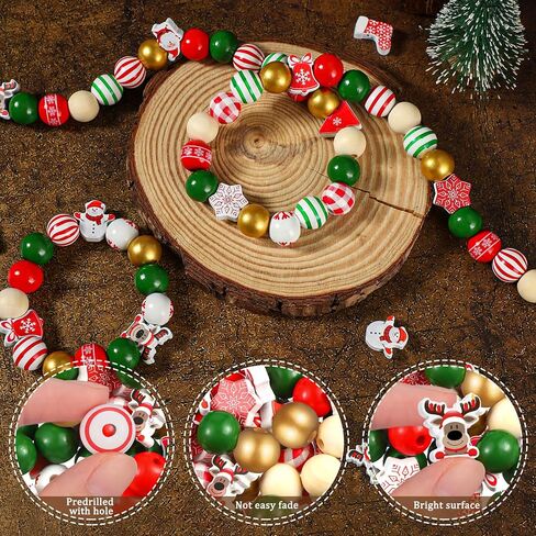 Huwena 200 Pieces Fall Wooden Beads Buffalo Plaid Wood Thanksgiving Beads Turkey Pumpkin Maple Leaf Wooden Bead Craft Natural Round Spacer Bead for DIY Crafts Decor in Saudi Arabia