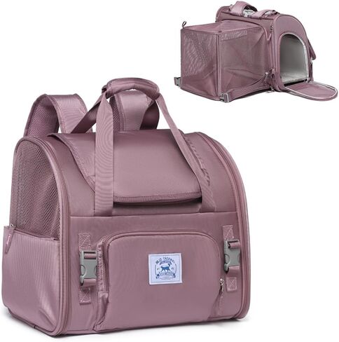 Pet Backpack Carrier for Small Dogs Medium Cats, Puppies,Breathable and Collapsible Design, Portable Travel Bag for Bearded Dragon,Rabbit Cage (Brown +Two-Shoulder, Small) in Kuwait