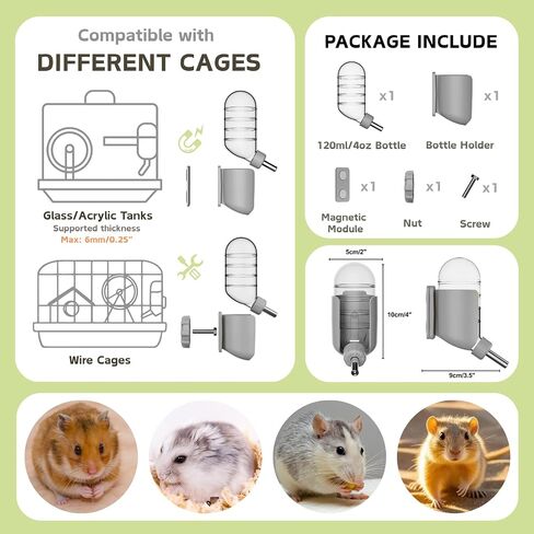 Hamster Water Bottle with Magnetic Stents, Water Bottle Holder for Glass Tanks, Suitable for Syrian Dwarf Hamsters Gerbils Mice Rats Degus (Green, 4oz) in Kuwait
