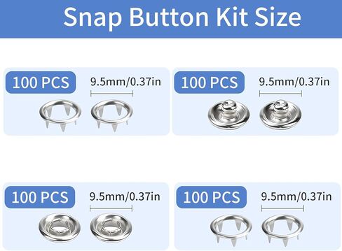 Vintrex 100pcs Metal Snap Button Kit - Silver Hollow Snaps for Fabric و 9.5 مم زر للخياطة لقرعات DIY ومشاريع الملابس والخياطة (وليس الأدوات) in Kuwait