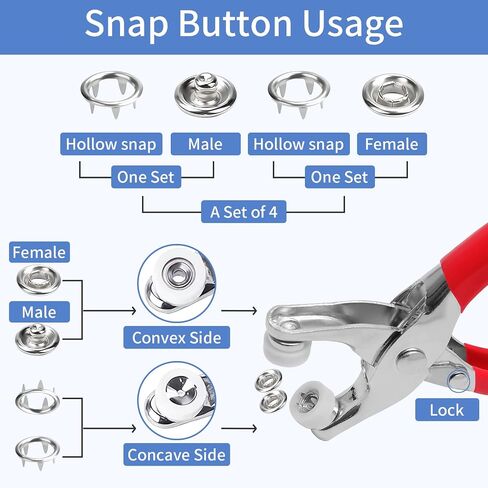 Vintrex 100pcs Metal Snap Button Kit - Silver Hollow Snaps for Fabric و 9.5 مم زر للخياطة لقرعات DIY ومشاريع الملابس والخياطة (وليس الأدوات) in Kuwait