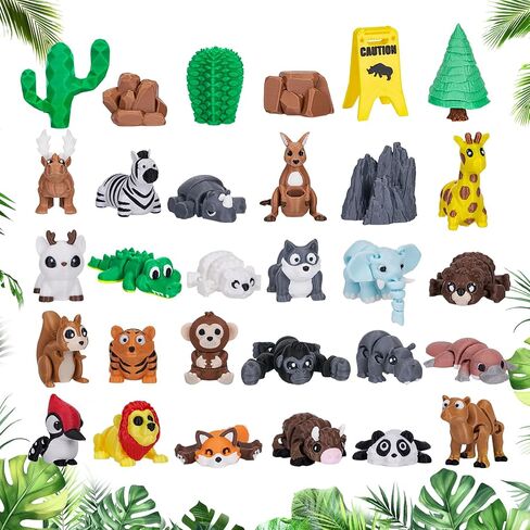 36 PCS Mini 3D Printed Animal Fortines Set ، حيوانات مكتب مرنة مفصلية رائعتين للأطفال ، ومخلوقات البرية ، والحيوان والبحر ، ومكافآت الفصل ، وجوائز الكرنفال ، وديكور المكتب in Kuwait