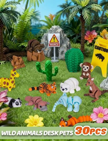 36 PCS Mini 3D Printed Animal Fortines Set ، حيوانات مكتب مرنة مفصلية رائعتين للأطفال ، ومخلوقات البرية ، والحيوان والبحر ، ومكافآت الفصل ، وجوائز الكرنفال ، وديكور المكتب in Kuwait