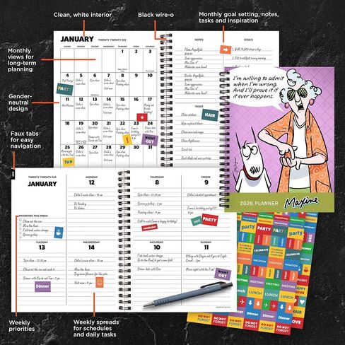 TF Publishing 2026-2027 Maxine Small Monthly Pocket Planner with 2 Page Large Calendar Grid and Lined Notes Section - 2 Year Pocket Calendar 2026-2027 Perfect for Purse - 3.5in x 6.5in in Saudi Arabia