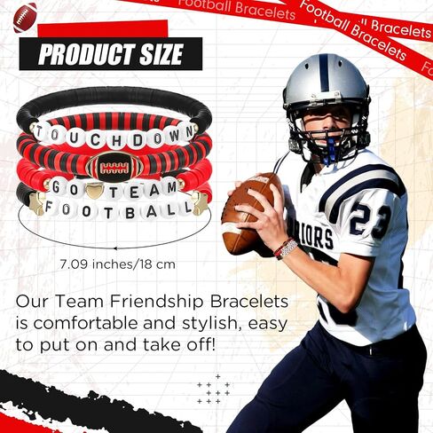 24 Pcs Football Bracelets Team Friendship Bracelets Football Party Favors for Women Men Stackable Stretch Sports Bracelet for Team Fan Party Supplies Award Gift in Saudi Arabia