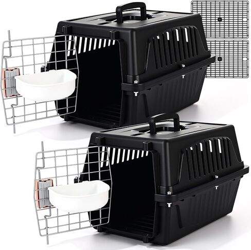 2 Set Pet Carrier for Small Dogs and Cat, Hard Shell Plastic Dog Crate with Bowl and Cooling Pad Fully Breathable Portable Kennel for Small Pet Travel Camp(Blue,18.9 x 12.6 x 11.8 Inch) in Saudi Arabia