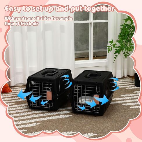2 Set Pet Carrier for Small Dogs and Cat, Hard Shell Plastic Dog Crate with Bowl and Cooling Pad Fully Breathable Portable Kennel for Small Pet Travel Camp(Blue,18.9 x 12.6 x 11.8 Inch) in Saudi Arabia