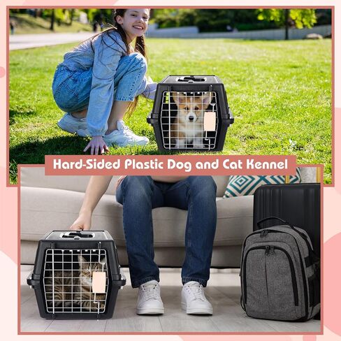 2 Set Pet Carrier for Small Dogs and Cat, Hard Shell Plastic Dog Crate with Bowl and Cooling Pad Fully Breathable Portable Kennel for Small Pet Travel Camp(Blue,18.9 x 12.6 x 11.8 Inch) in Saudi Arabia